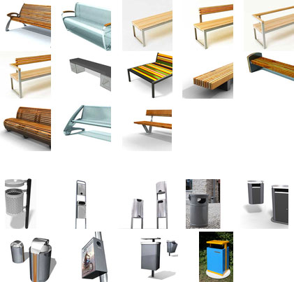 V�ldesignade b�nkar och papperskorgar mm fr�n byRoller