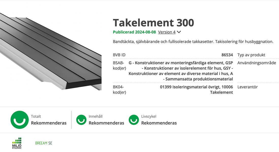 Takelement – Högsta klassning på Byggvarubedömningen!