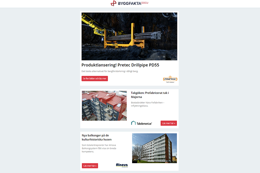 Produktlansering! Pretec Drillpipe PD55 | Takgöken: Prefabricerat tak i Majorna | Innovation möter tradition: Søllerød Park förnyas med Grundfos MIXIT! | Tryggt, svenskt brandskydd av trä