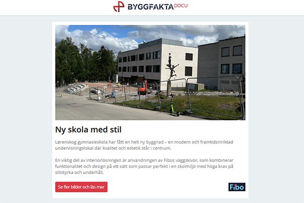 Lørenskog gymnasieskola har fått en helt ny byggnad | Dammbindare för ett dammfritt och härdat betonggolv |  JUNG radios väggmonterade sändare | Kan solskydd göra luftkonditioneringens jobb?