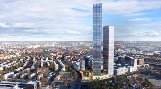 <!-- FldStartCAPTION -->Nya Tellus Tower kommer att bestå av totalt fyra hus, varav två med 78 respektive 58 våningar. Bild: SSM<!-- FldEndCAPTION -->