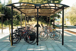 Cykeltak och cykelställ